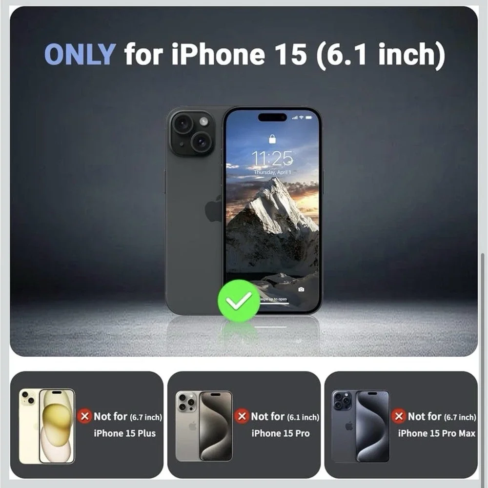 D0051-iPhone 15 Case MagSafe Compatible Shockproof Rugged Black 6.1 Inch Cover